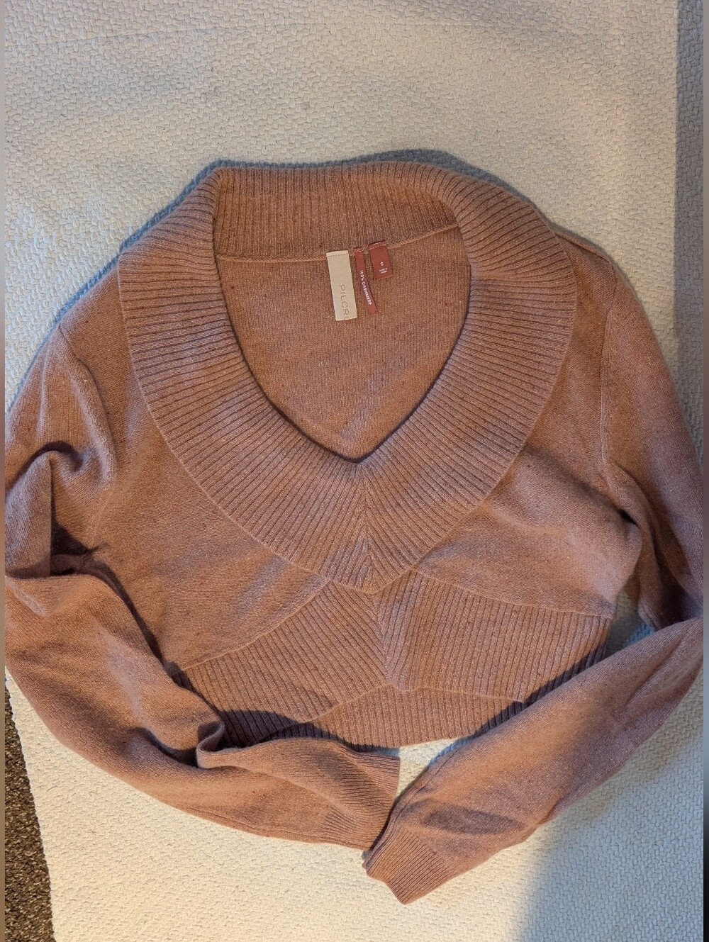 Pilcro Rose Pink V-Neck Cropped Sweater - Picture 5 of 6